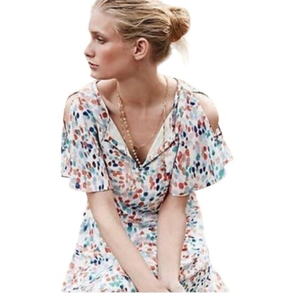 Maeve Anthropologie Watercolor Flutter Sleeve Mini Dress Womens Large - Picture 3 of 13